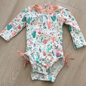 6-12m Ruffle Butts Long Sleeve Cactus Print One-Piece Swimsuit